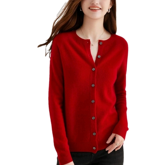 Evelyn Grace Sweaters - Cashmere Red Button-Up Women's Cardigan